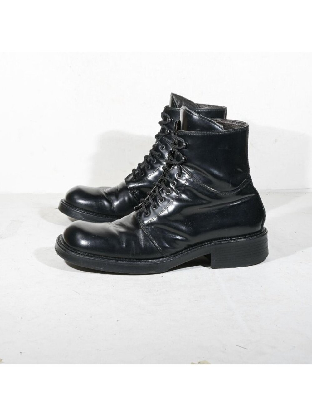 Vintage Kenneth Cole New York Black Leather Lace Up Chunky Ankle Boots Made in I - Picture 2 of 8